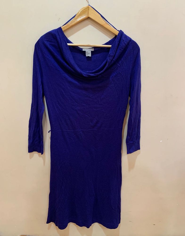 Blue Cowl Neck Dress