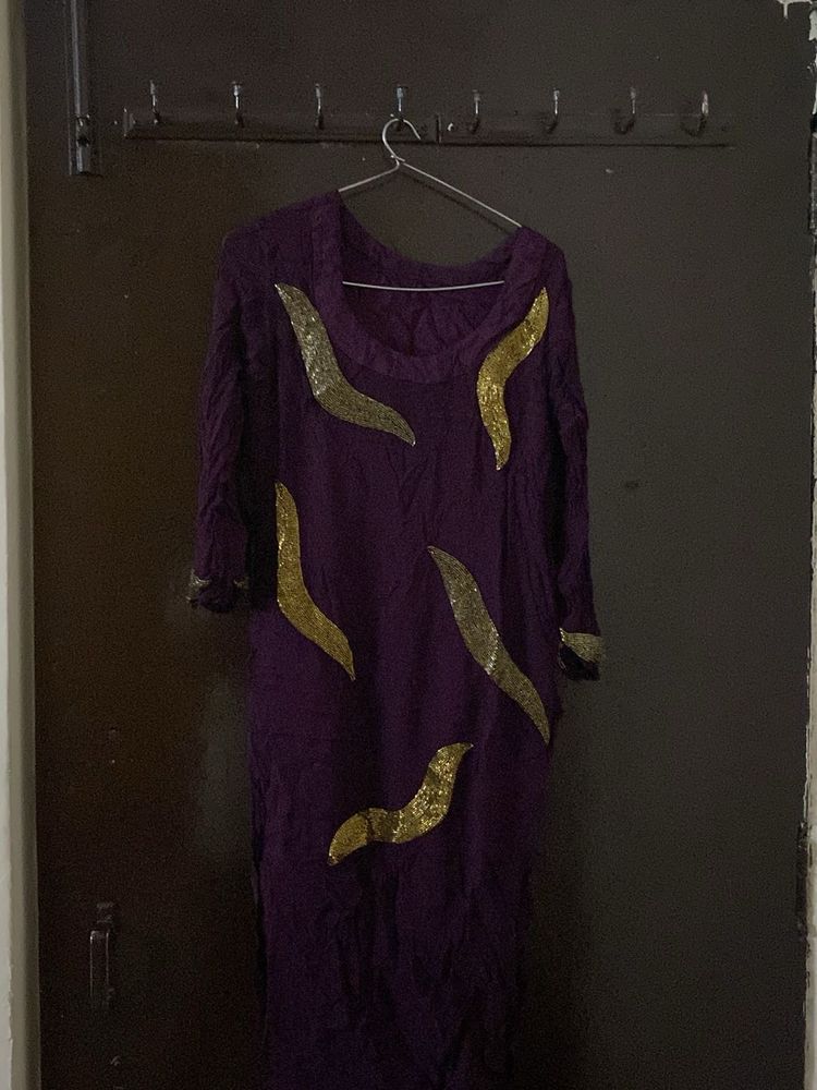 Purple Kurta set with Gold Embellishments