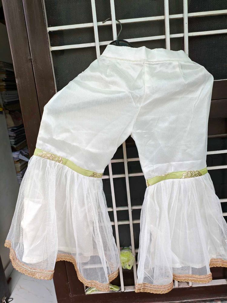 White Palazzo Pants with Net Flare