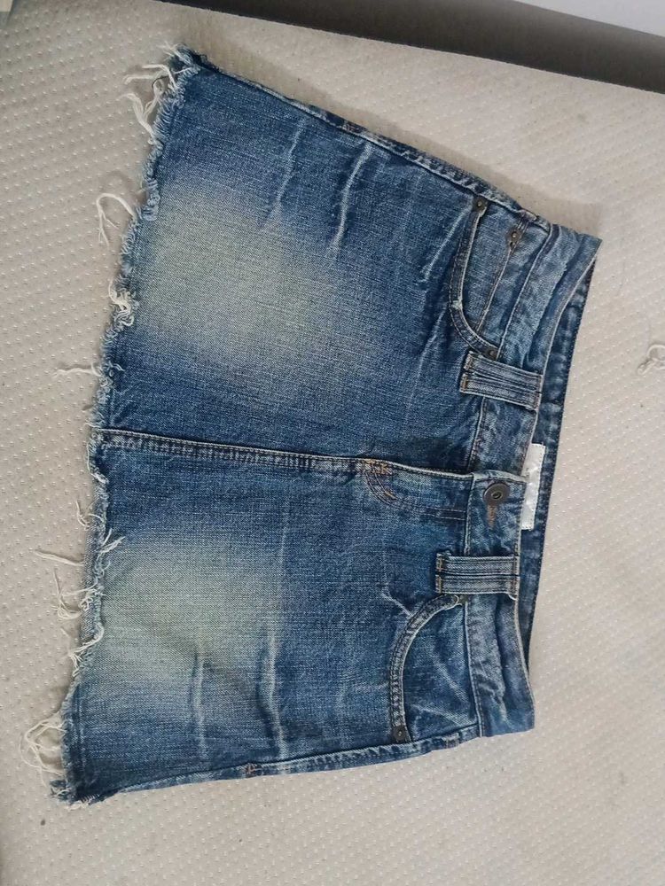 Distressed Denim Mini Skirt