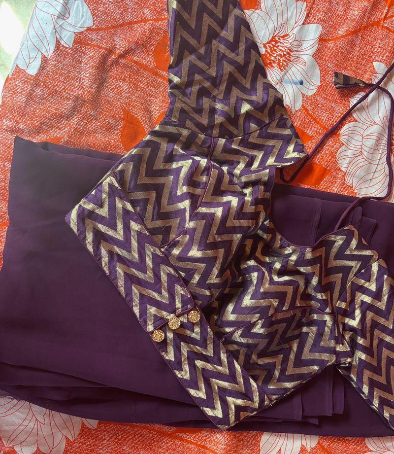 Elegant Purple Saree with Brocade Blouse