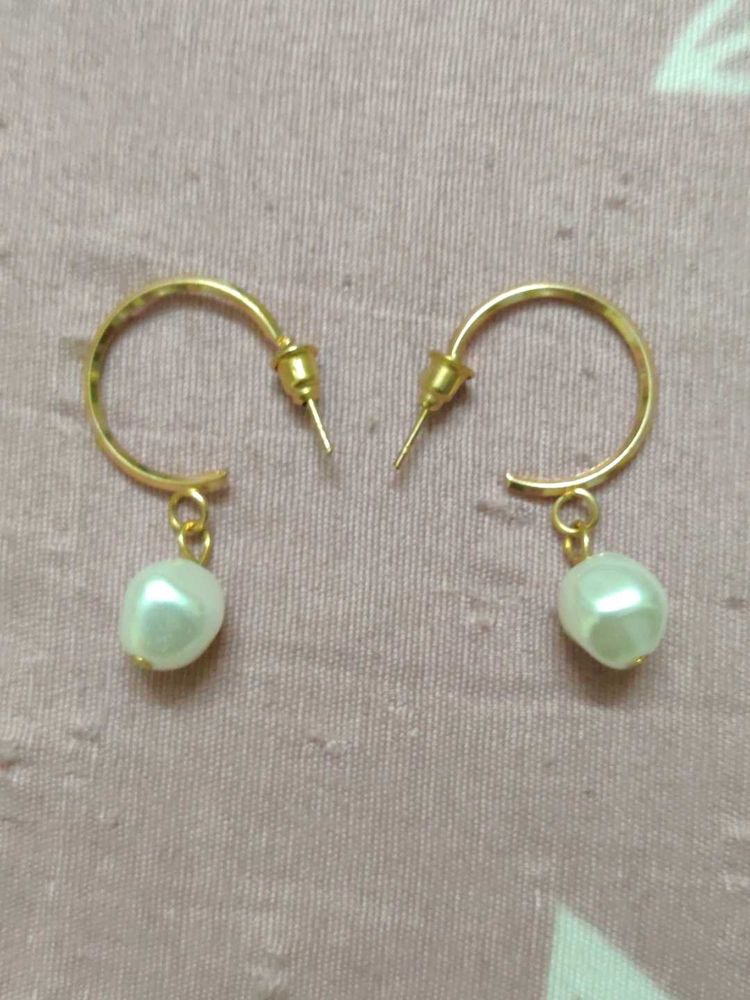 Gold Hoop Earrings with Pearl Drop