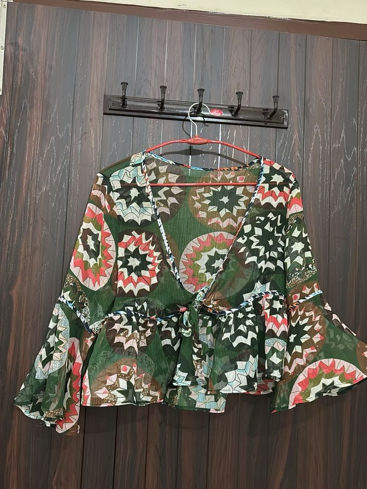 Bohemian Print Tie-Front Blouse