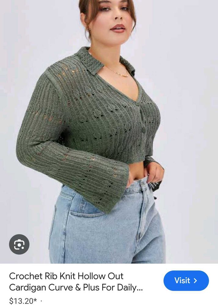 Rib Knit Hollow Out Cardigan Curve &amp; Plus