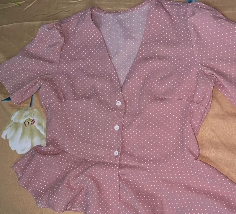 Cute Polka Dot Button-Up Blouse