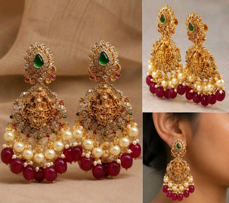 Designer Gold Plated Jhumkas with Pearls &amp; Beads