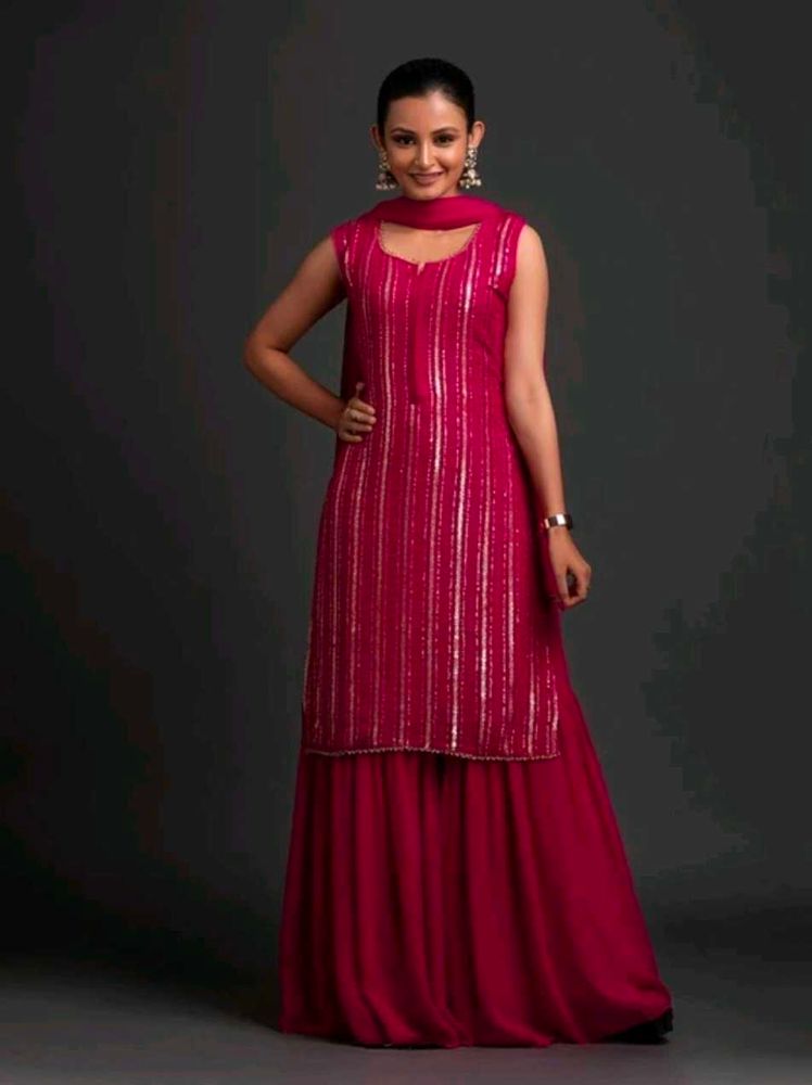 Elegant Pink Sequined Kurta Set