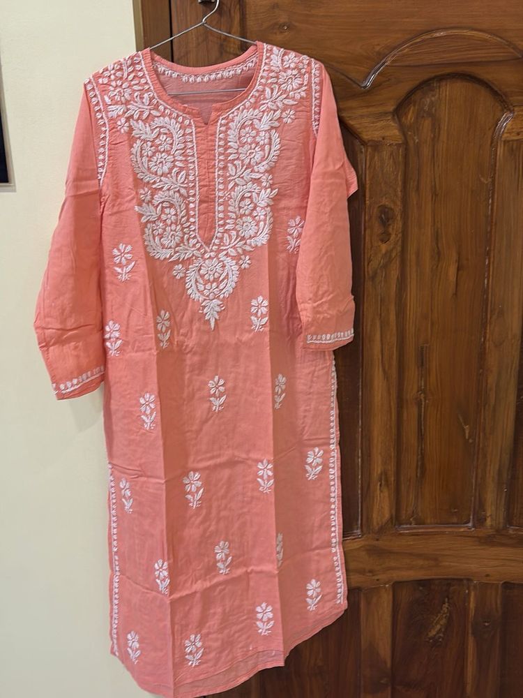 Peach Chikankari Kurta
