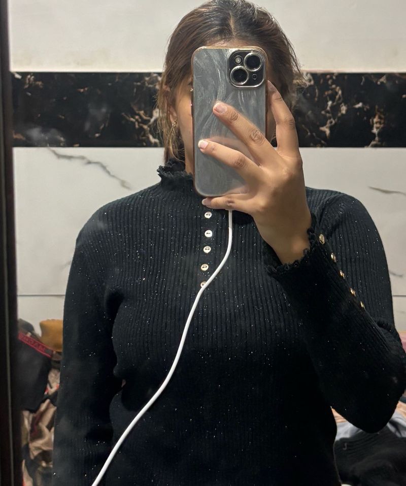 Sparkly Black Button-Up Top