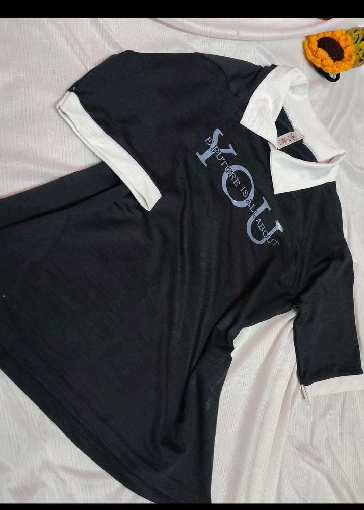Black 'You' Graphic Collared Top