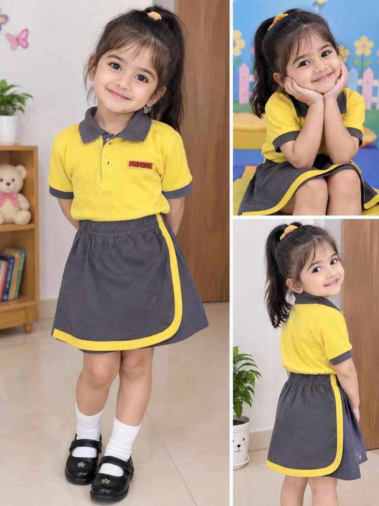 Cute Yellow &amp; Grey Skirt Set