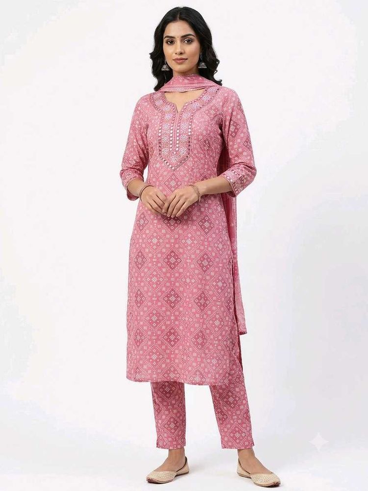 Pink Printed Kurta Set with Dupatta