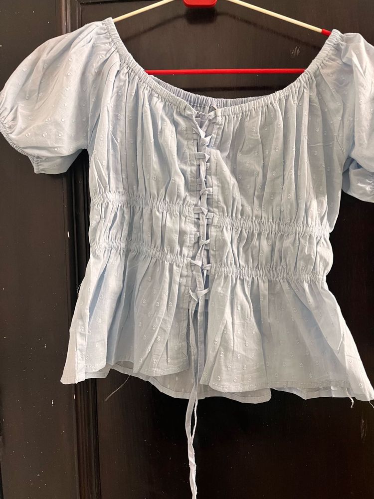 Cute Baby Blue Puff Sleeve Top