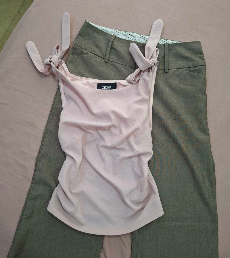 Cider Blush Pink Ruched Top with Tie Straps