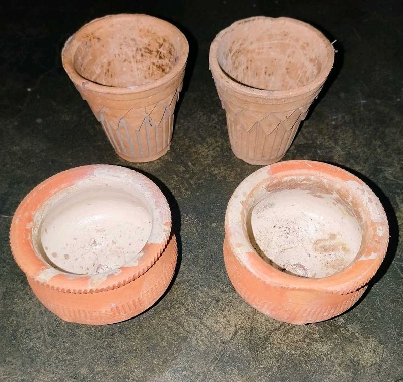 Set of 4 Designed Terracotta Kulhads