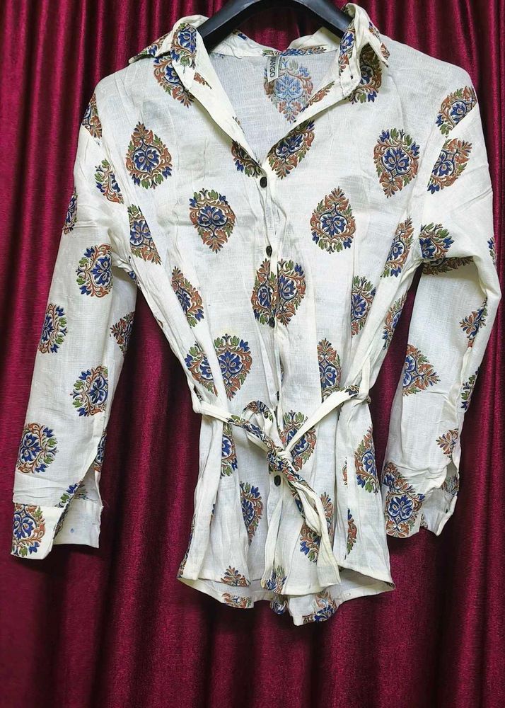 White Printed co ord set with Belt