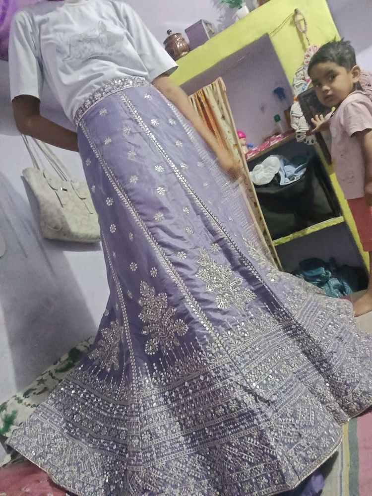 levender lehenga with contrast blouse or duppta