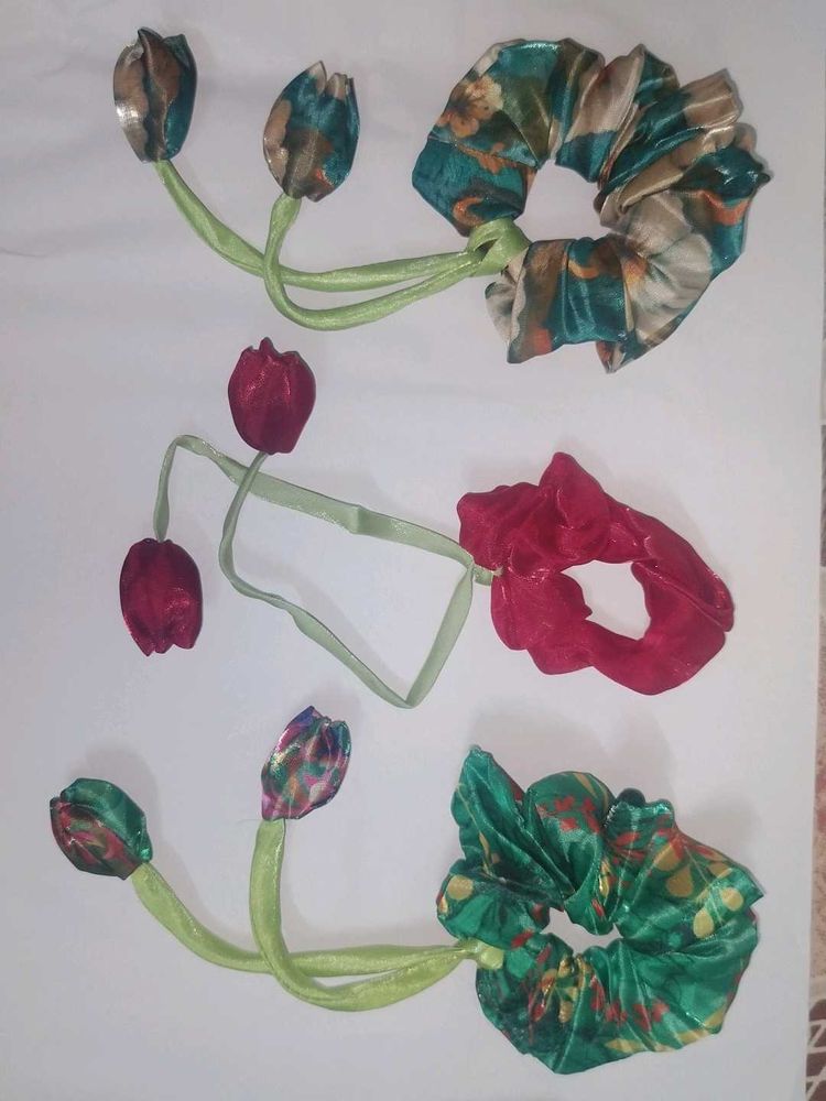 Floral Organza Scrunchy Set (Pack of 3)