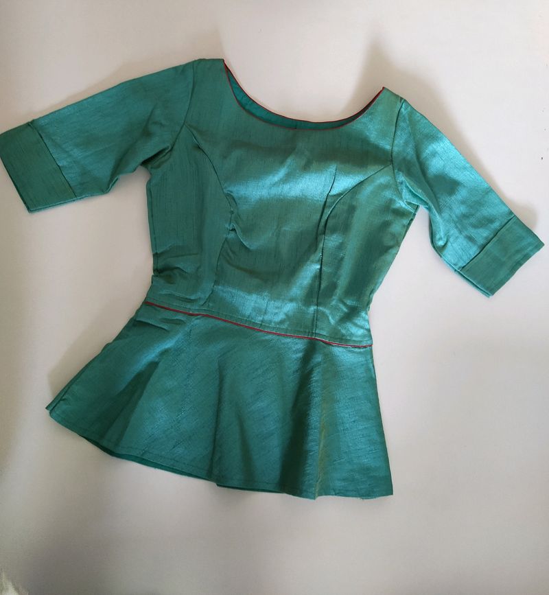 Peplum Sea Green Blouse With Backside Khatliwork P