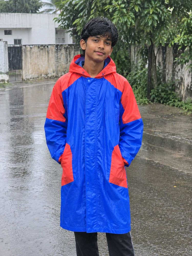 Blue &amp; Red Hooded Raincoat