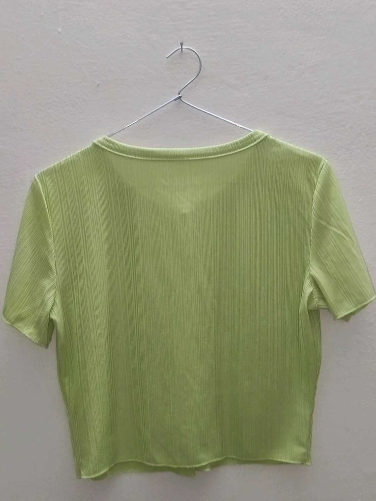 Lime Green Button-Up Crop Top