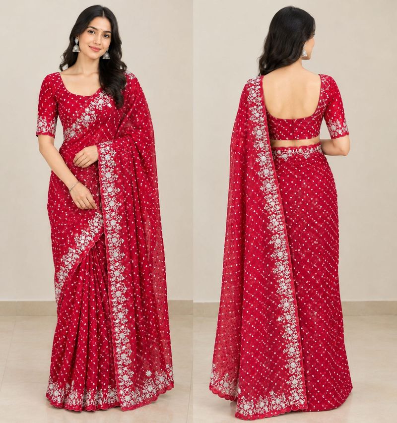 Stunning Red Embellished Saree