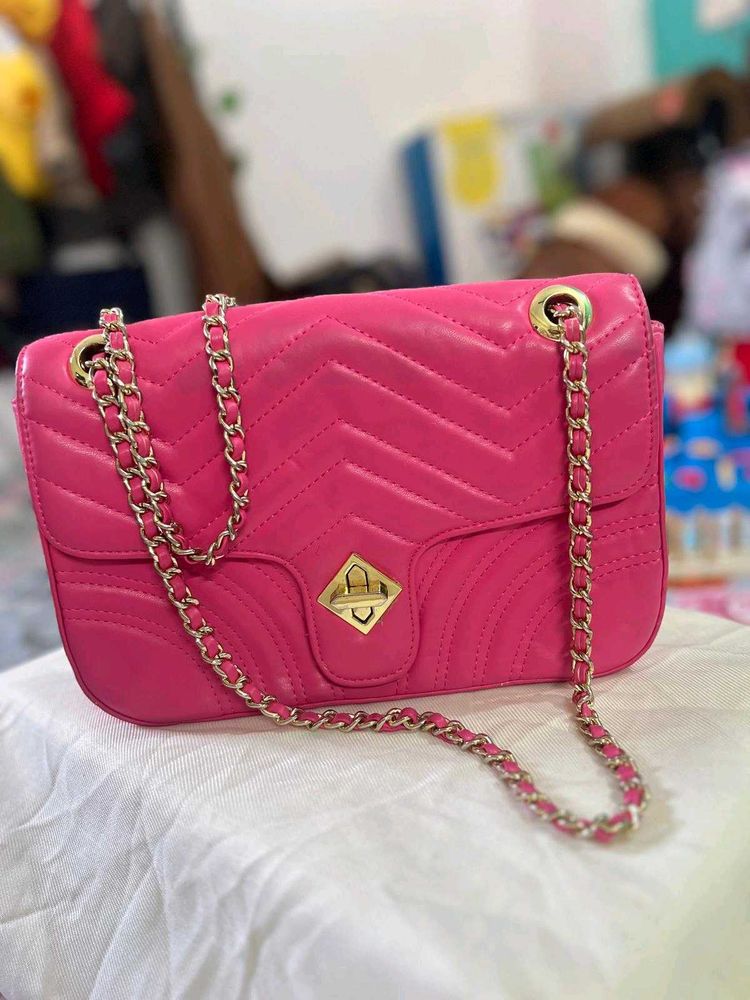 Pink Quilted Crossbody Bag