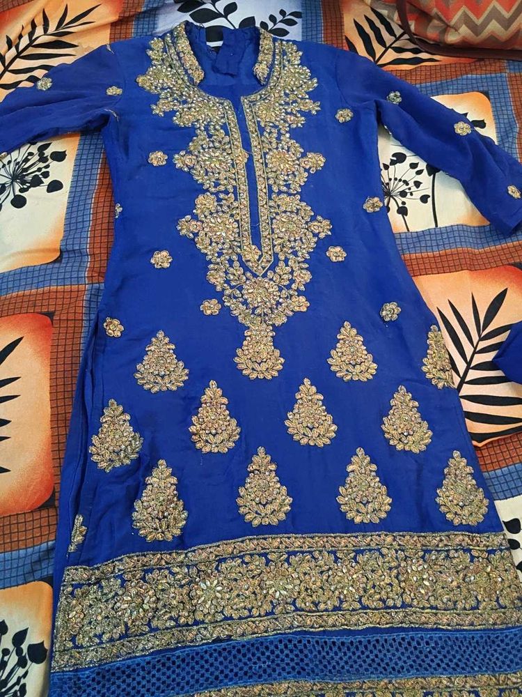 Royal Blue Embroidered Kurta Hardly wored