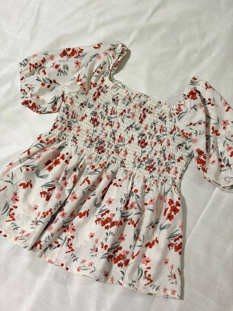 Floral Smocked Square Neck Top