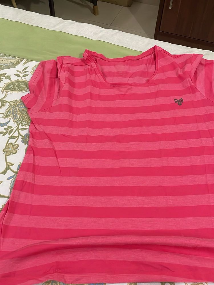 Pink Striped Casual T-Shirt