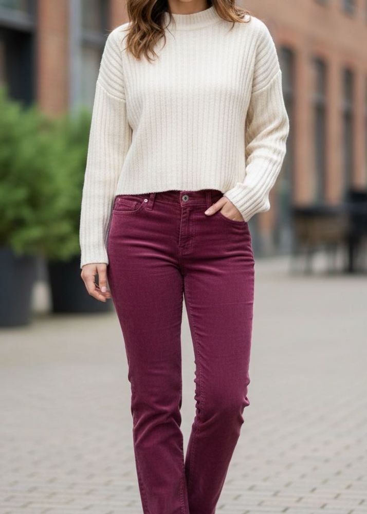 combo Burgundy jean and cream sweater