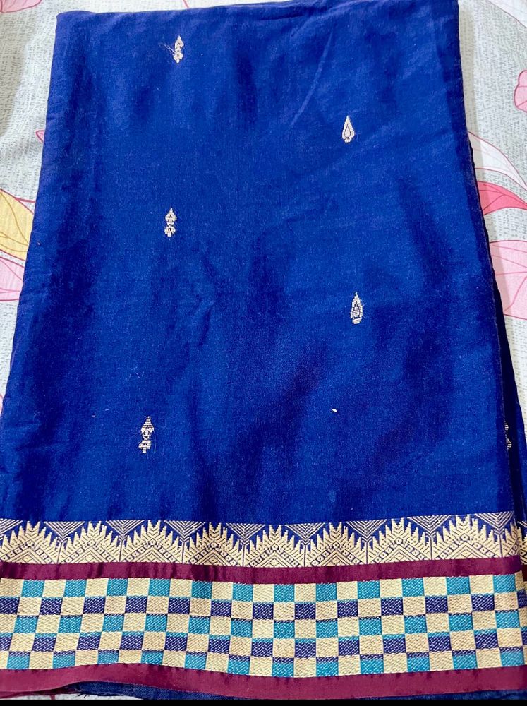 Blue &amp; Gold Indian pure cotton Saree