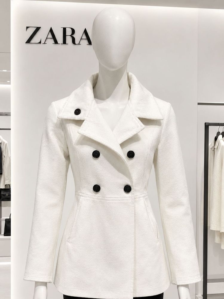 Zara White Double-Breasted Peacoat