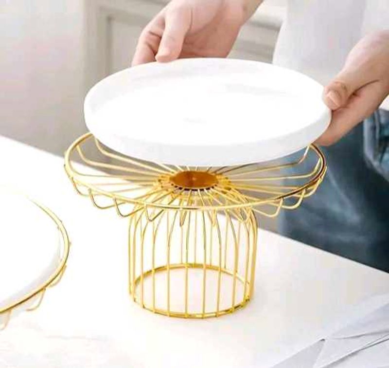 Elegant Gold Cake Stand with White Plate