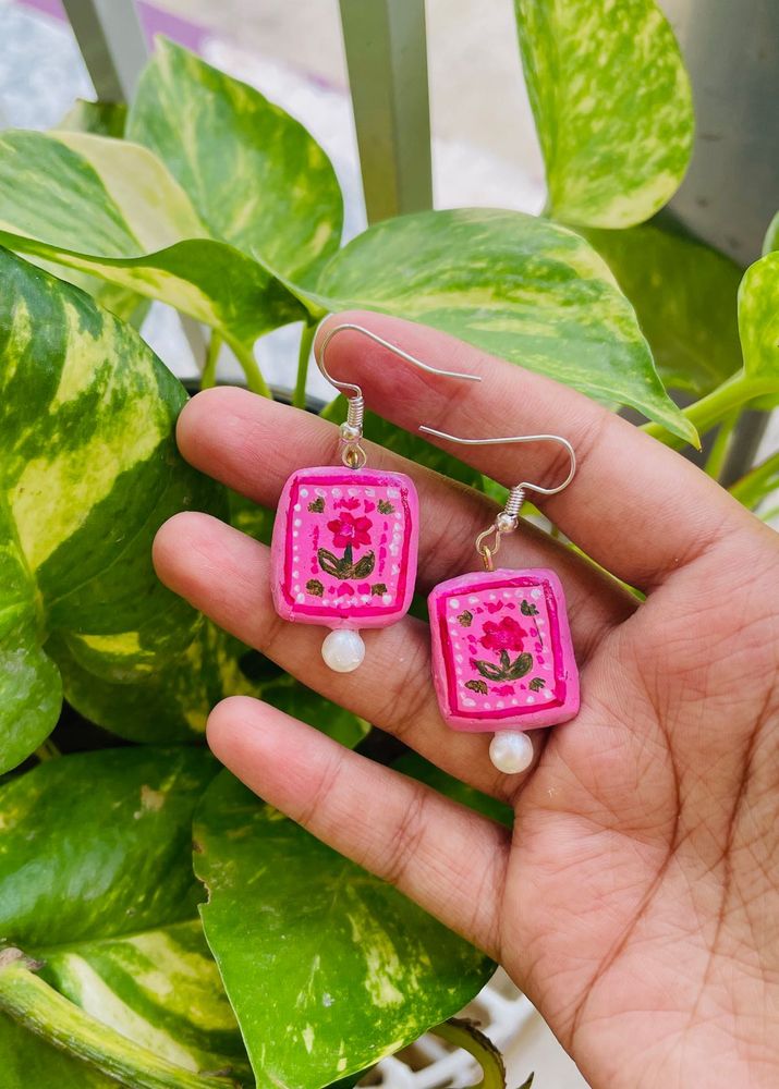 Handmade Pink Floral Earrings