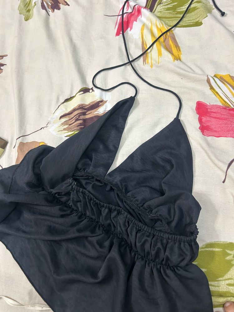 Black Halter Neck Crop Top