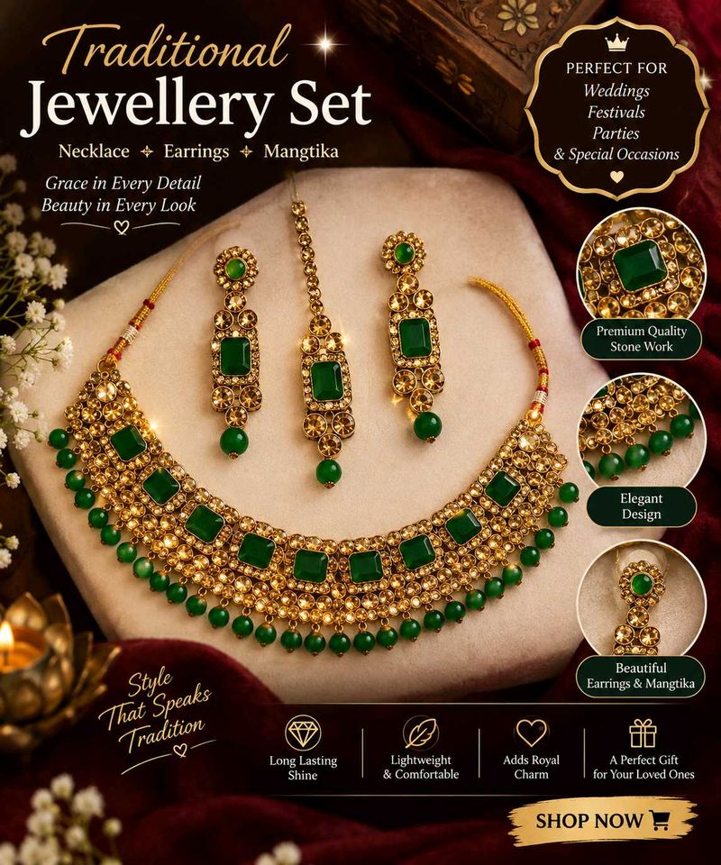 Traditional Green Stone Jewellery Set