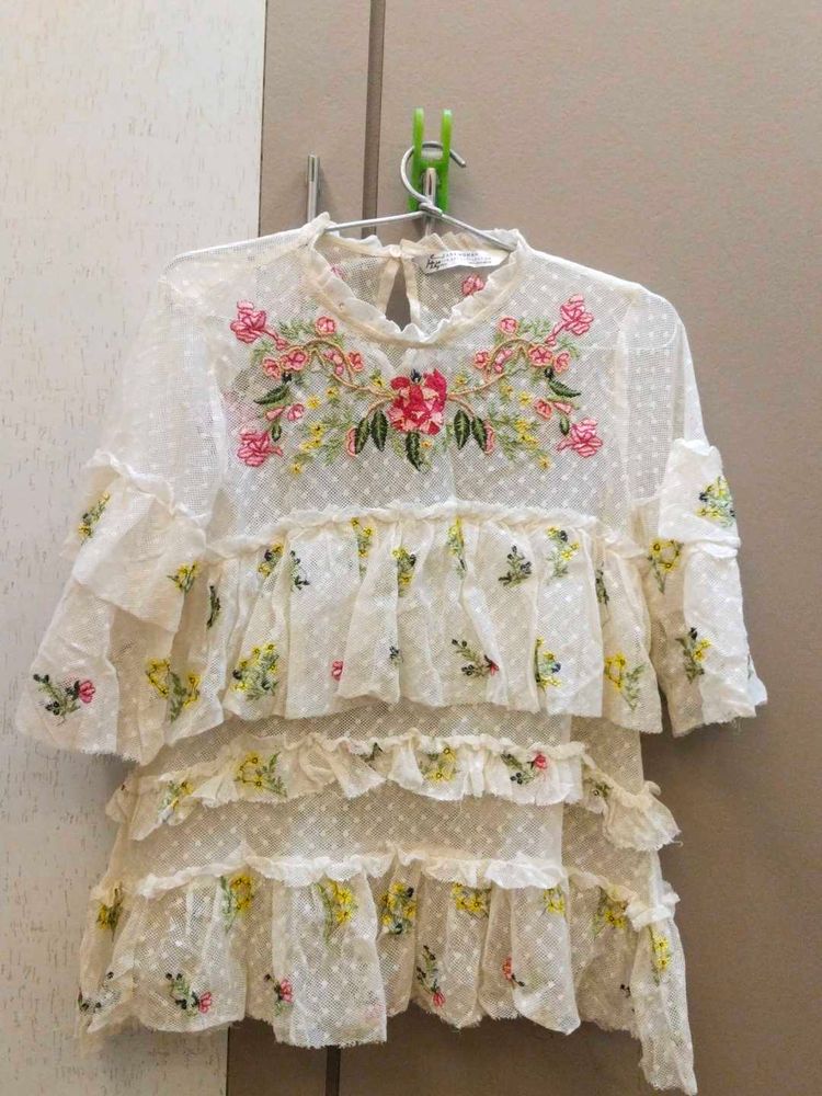Floral Embroidered Top from ZARA