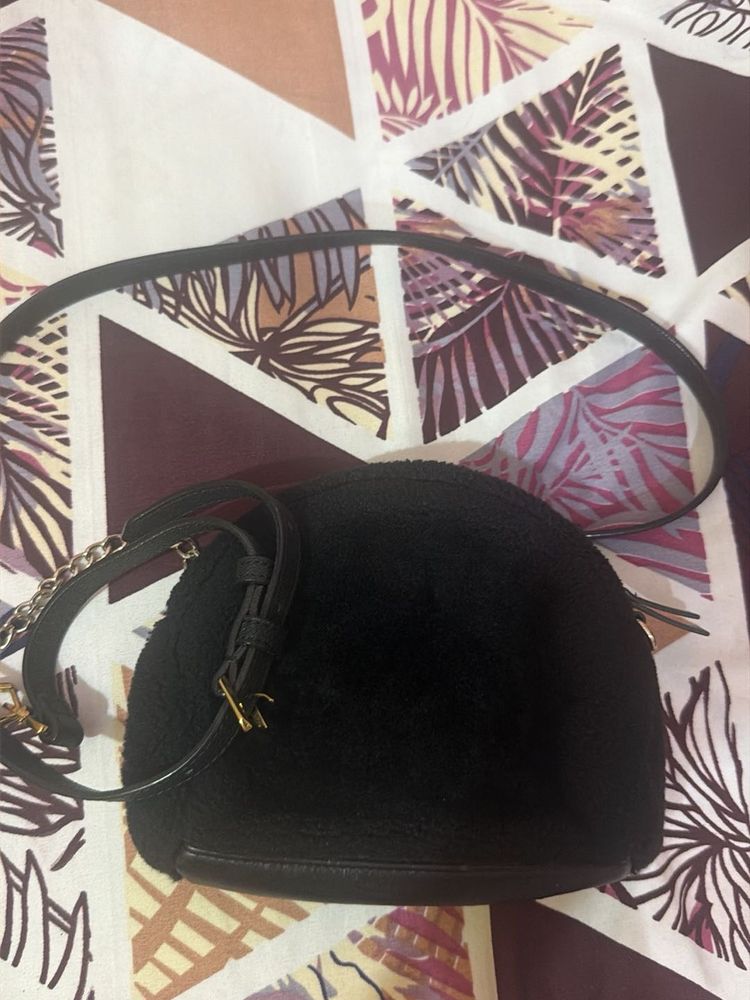 Black Fuzzy Dome Crossbody Bag