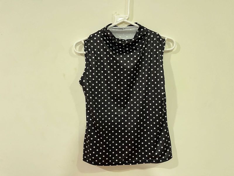 Black Polka-Dot Cowl Neck Top