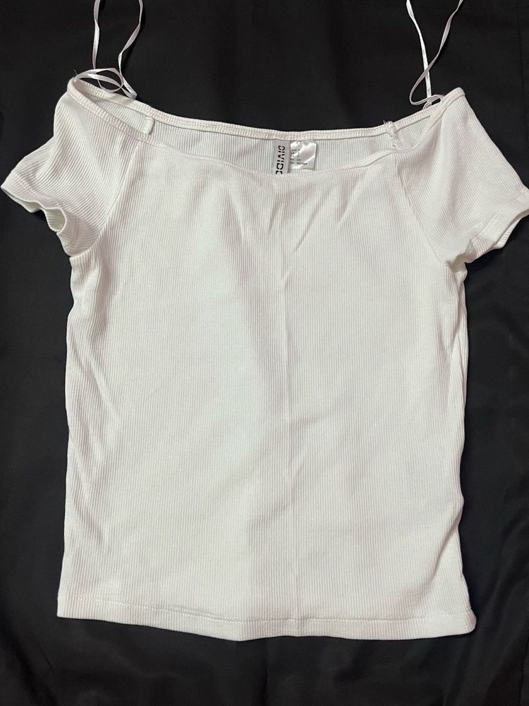 White Ribbed Off-Shoulder Top