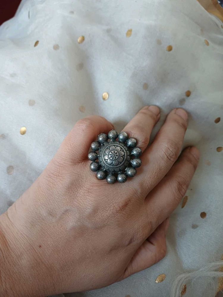 Boho brass Silver Statement Ring