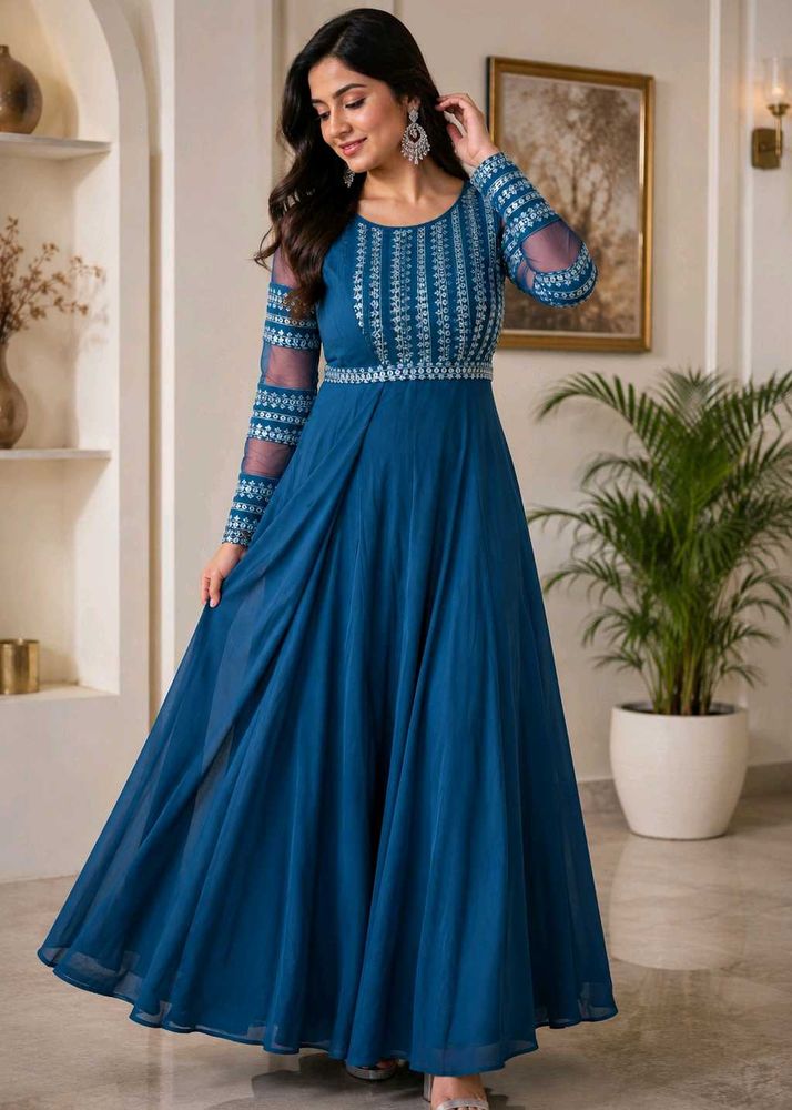 Stunning Teal Embroidered Gown