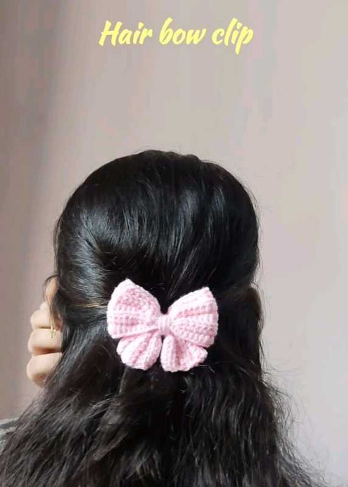 Handmade Crocheted Pink Bow Hair Clip