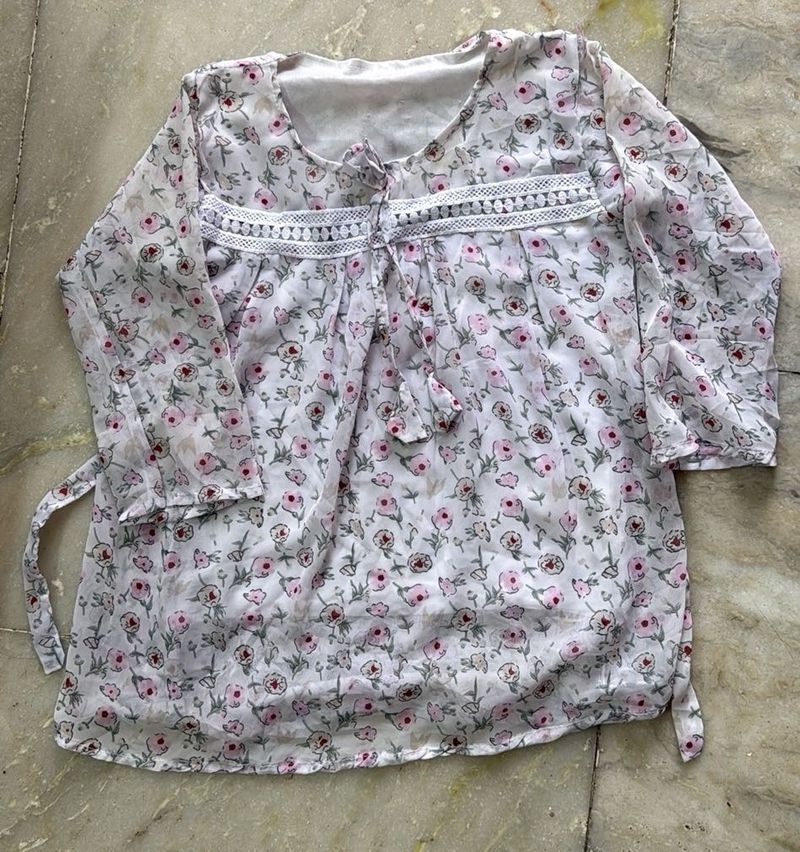 Floral Print Sheer Tunic Top