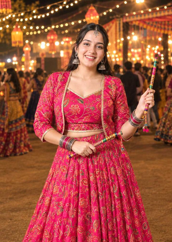 Floral pink lehenga