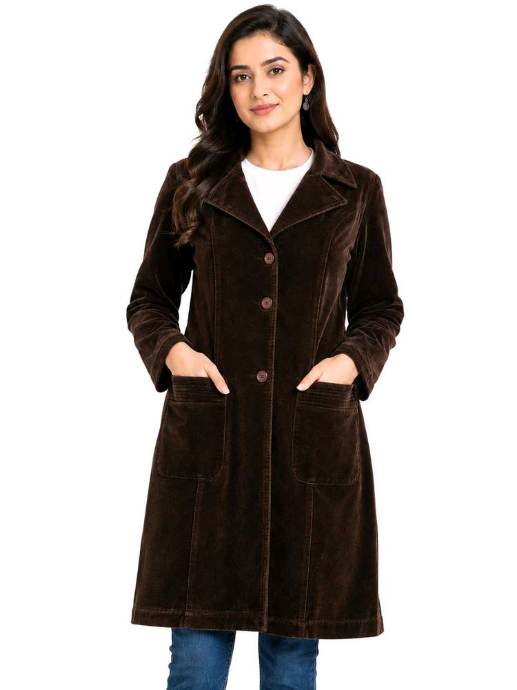 Brown Long Coat Knee Length Overseas Brand
