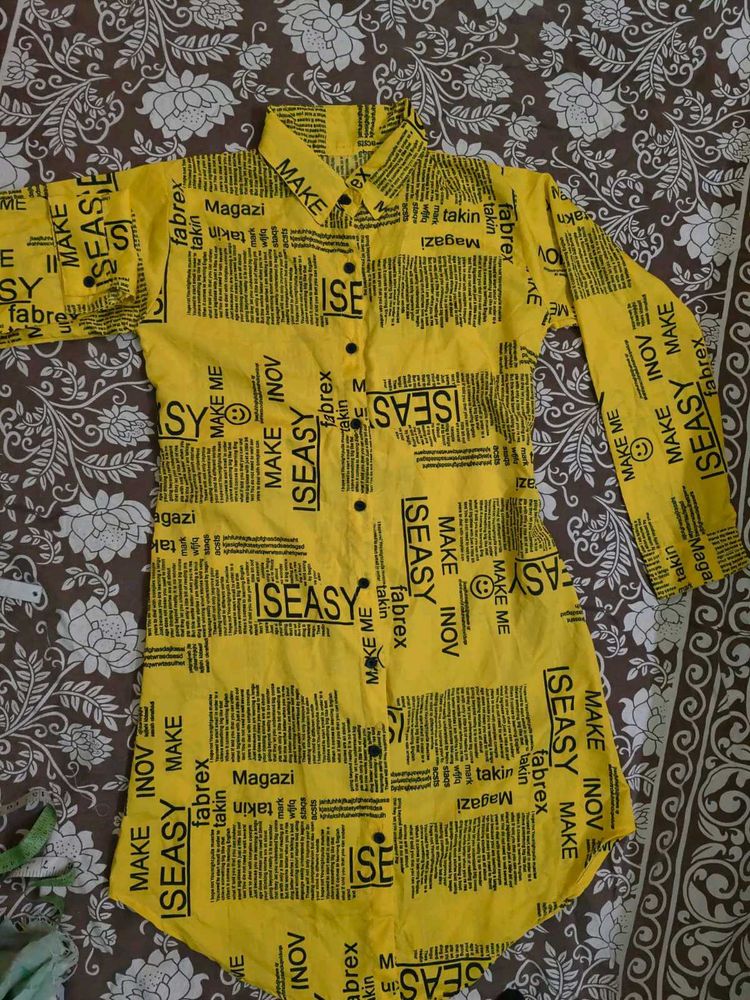 Yellow Elegant Long Shirt For Women