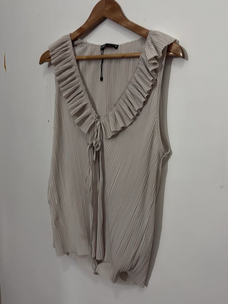 Elegant Pleated Ruffled V-Neck Top