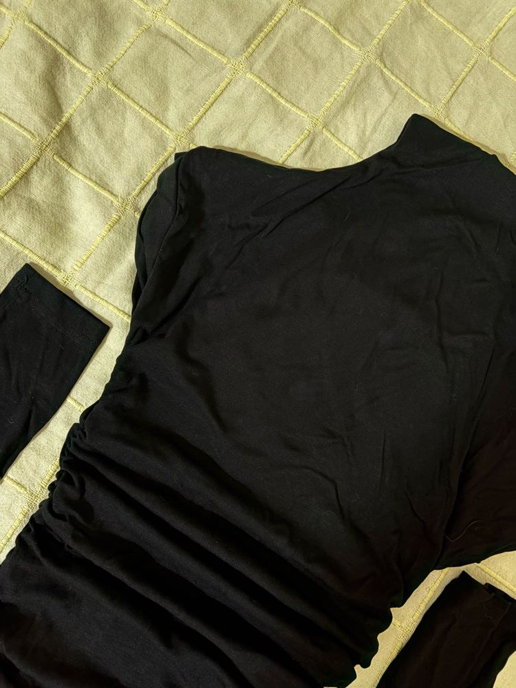 Chic Black Ruched Mini Dress